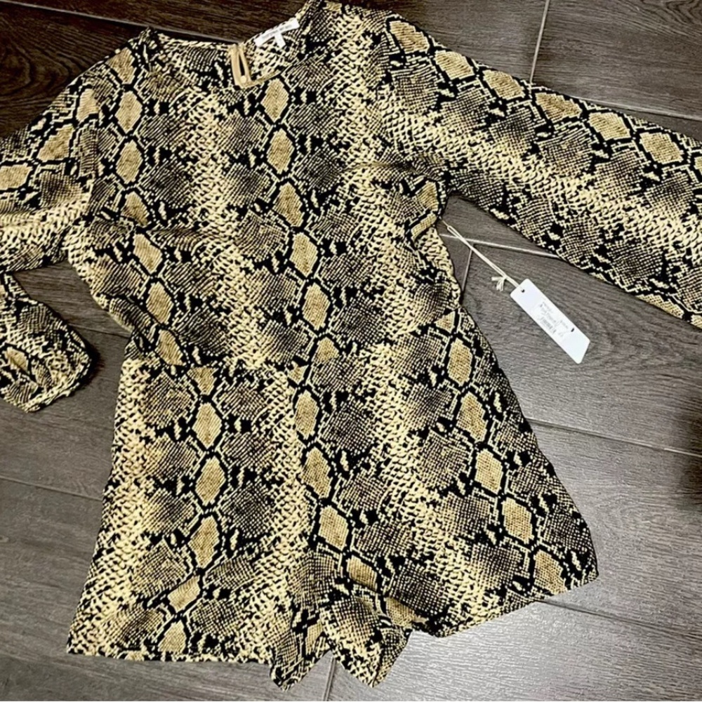 Shorts romper, one piece w/ long sleeves in snakeskin by Harper Wren
